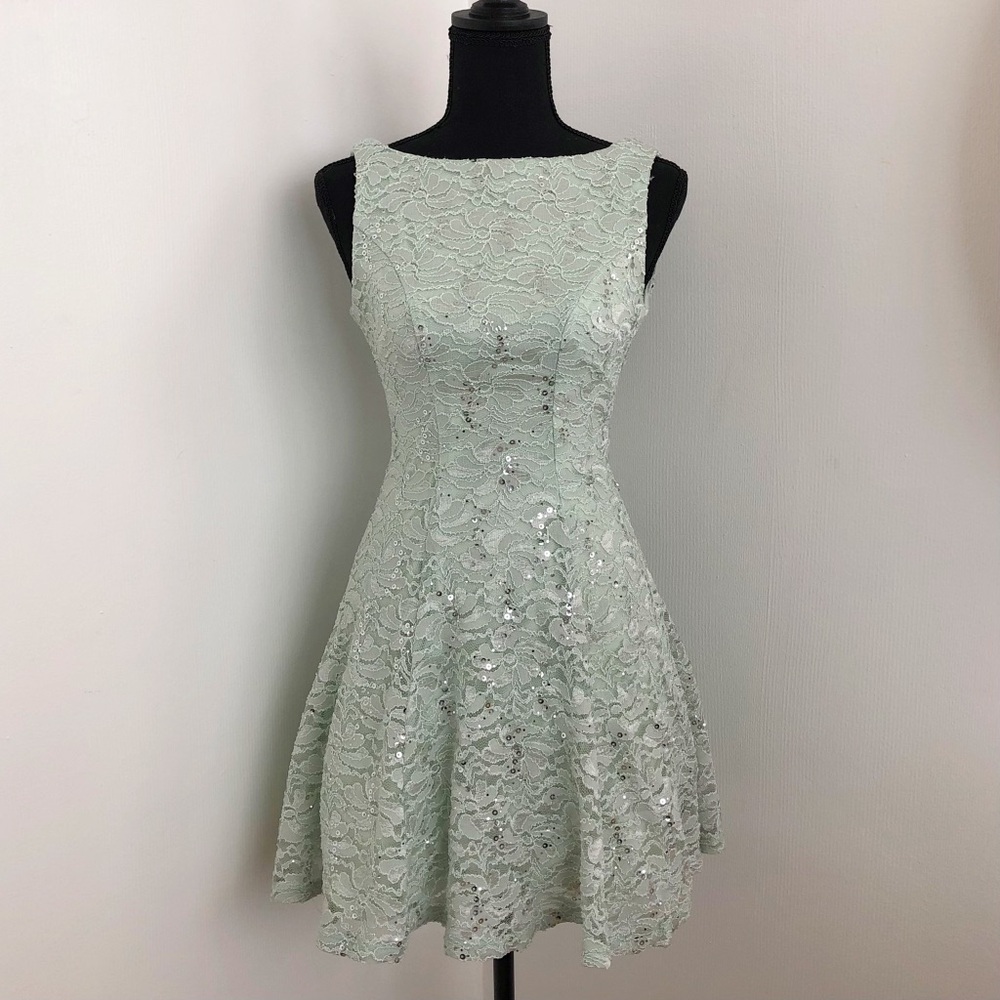 B Darlin mint green lace dress with sequins